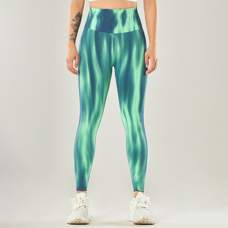 02L008--New Seamless Tie Dye Pants High Waist Hip Lifting Peach Female Yoga Nine-Point Pants