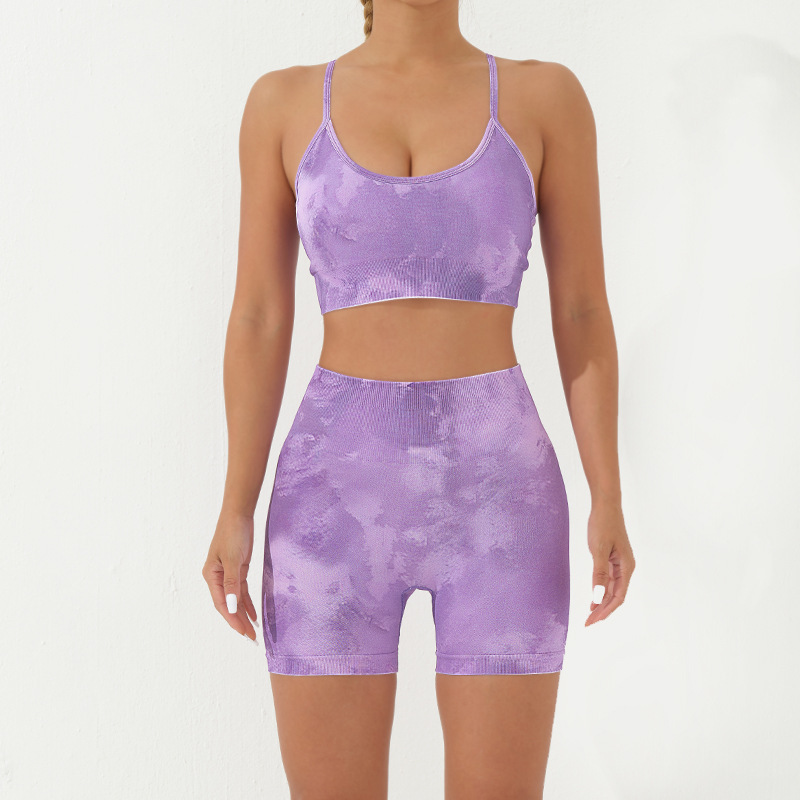A23B295+A23S296--Camouflage print seamless yoga suit suspenders, shorts suit