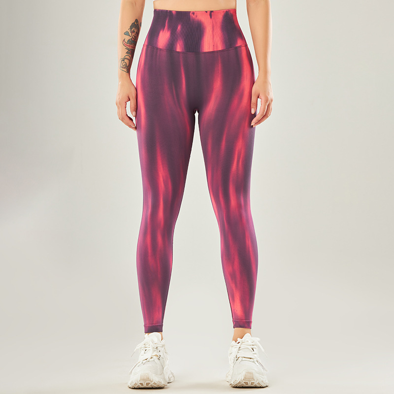 02L008--New Seamless Tie Dye Pants High Waist Hip Lifting Peach Female Yoga Nine-Point Pants