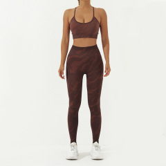 A23B295+A23L297--Camouflage print seamless yoga suit suspenders, pants suit