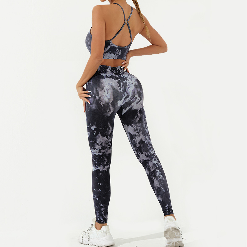 A23B295+A23L297--Camouflage print seamless yoga suit suspenders, pants suit