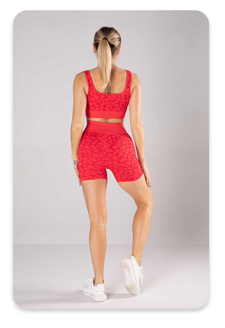 ST011Y+ST011K--Sexy Leopard Print Wide Strap Sports Yoga Vest Patterned Yoga Shorts Set