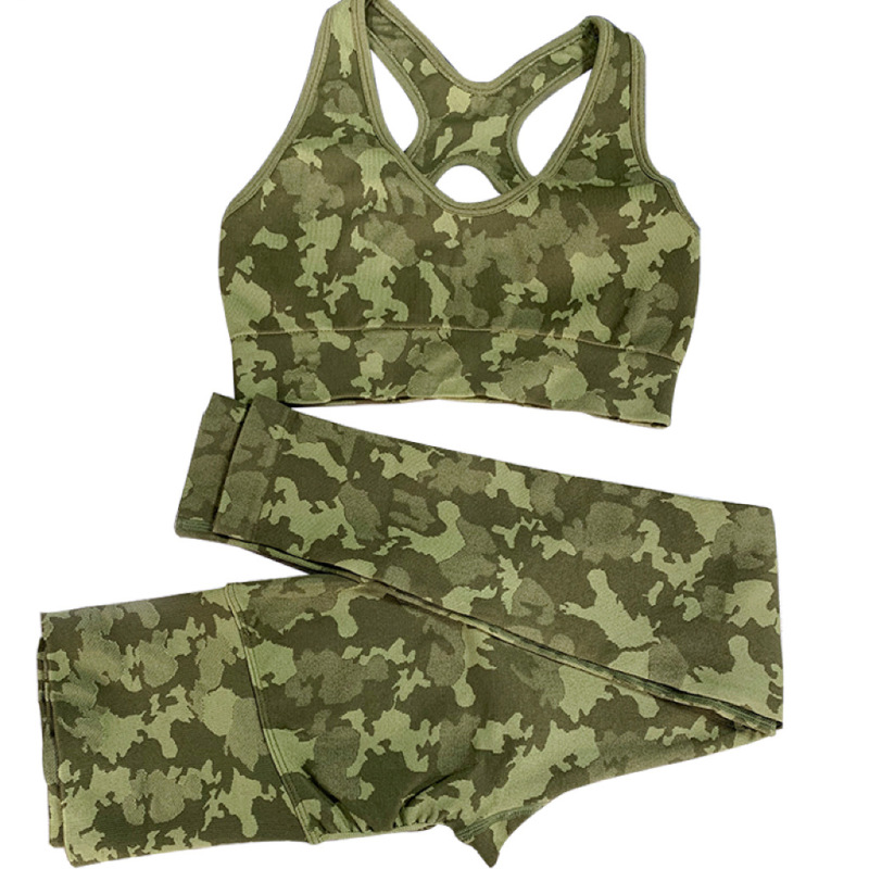 A23B118+A23L119--Camouflage yoga wear sports bra high elastic hip lifting fitness pants sports suit