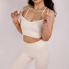 A23B105+A23L106--Yoga wear set two piece cross back bra AB gauze fitness pants