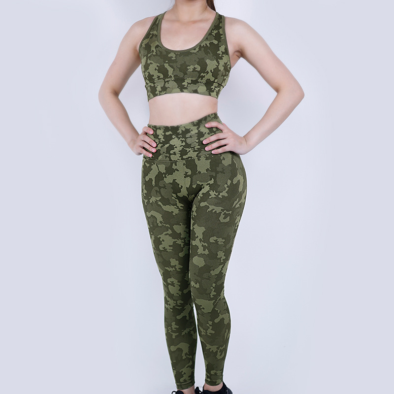 A23B118+A23L119--Camouflage yoga wear sports bra high elastic hip lifting fitness pants sports suit