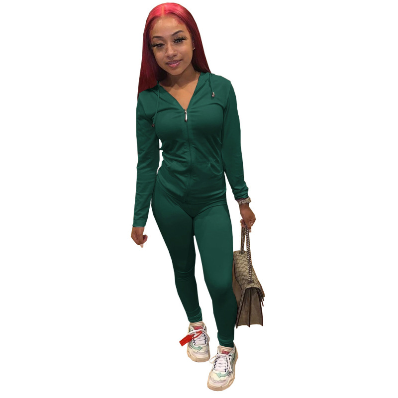 F117--New women's solid color hooded casual sports suit