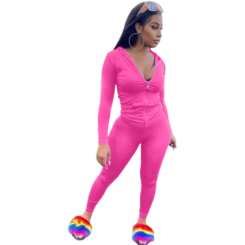 F117--New women's solid color hooded casual sports suit