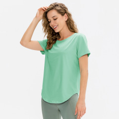 12218--Women's Loose Yoga Short Sleeve Breathable Running Top