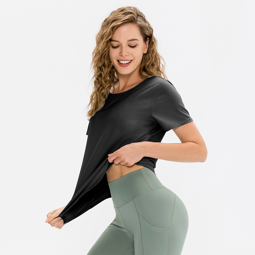 12218--Women's Loose Yoga Short Sleeve Breathable Running Top