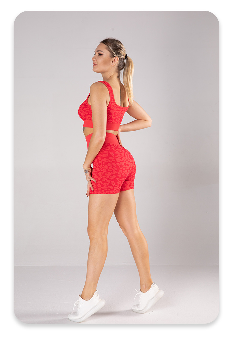 ST011Y+ST011K--Sexy Leopard Print Wide Strap Sports Yoga Vest Patterned Yoga Shorts Set