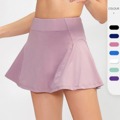 92406--High-waisted sports culottes yoga tennis lining anti-light quick-drying skirt