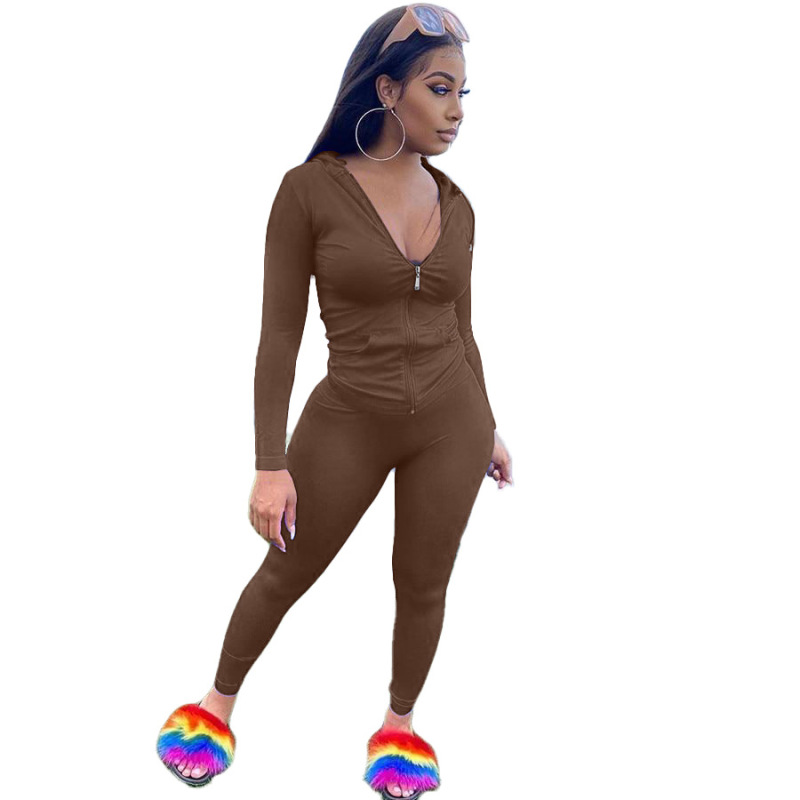 F117--New women's solid color hooded casual sports suit