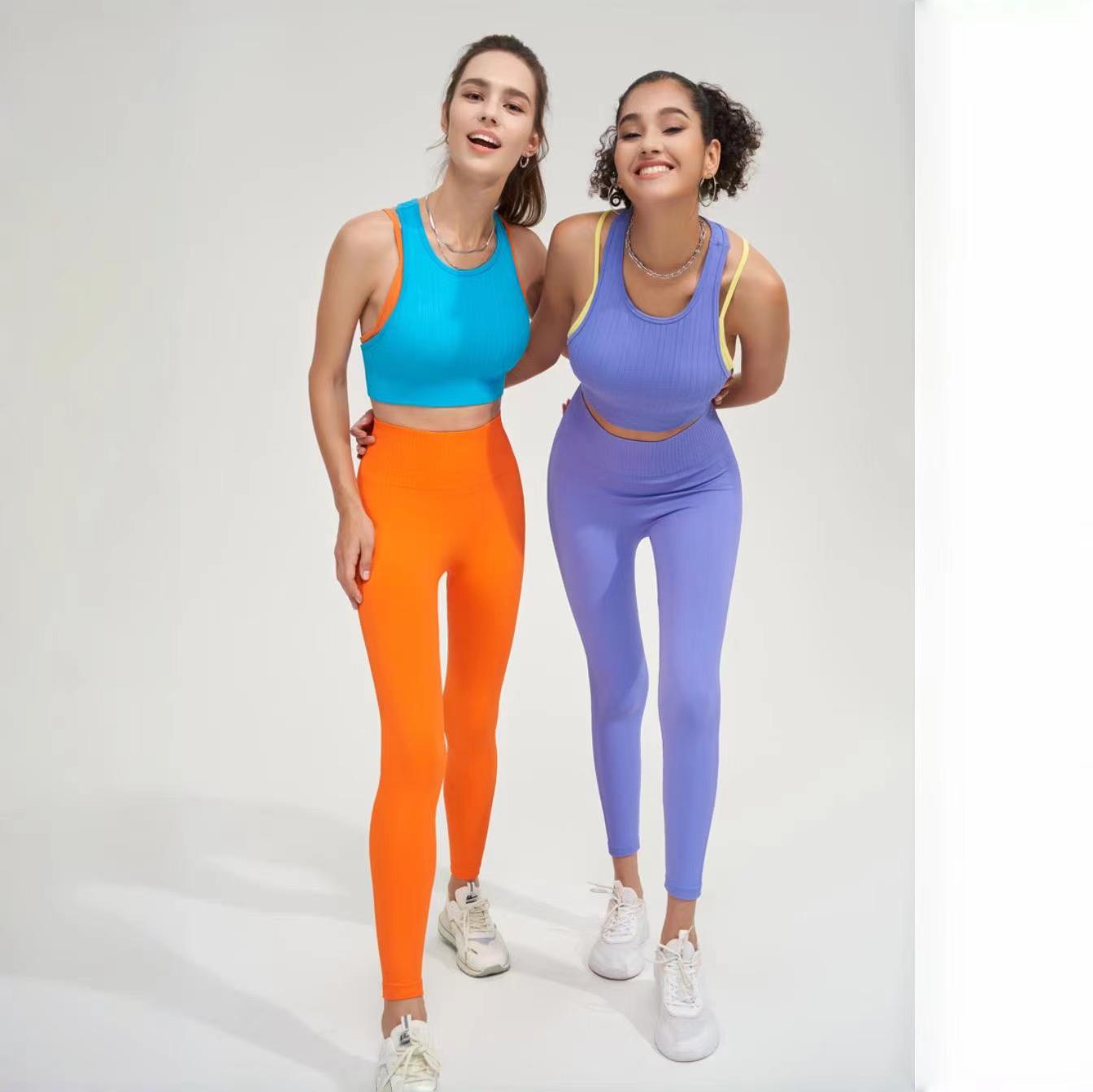 WX5357--Contrast Color Seamless Yoga Bra Fake Two-Piece Beautiful Back Fitness Wear Sports Vest One-Piece Women