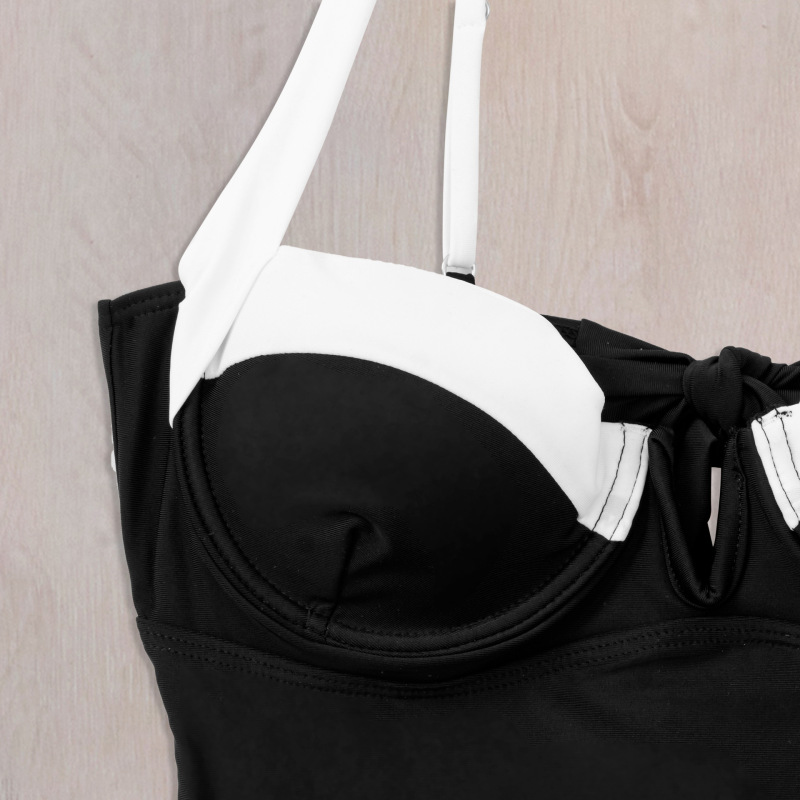 4021--Underwire hard-packed one-piece swimsuit color block push-up bikini