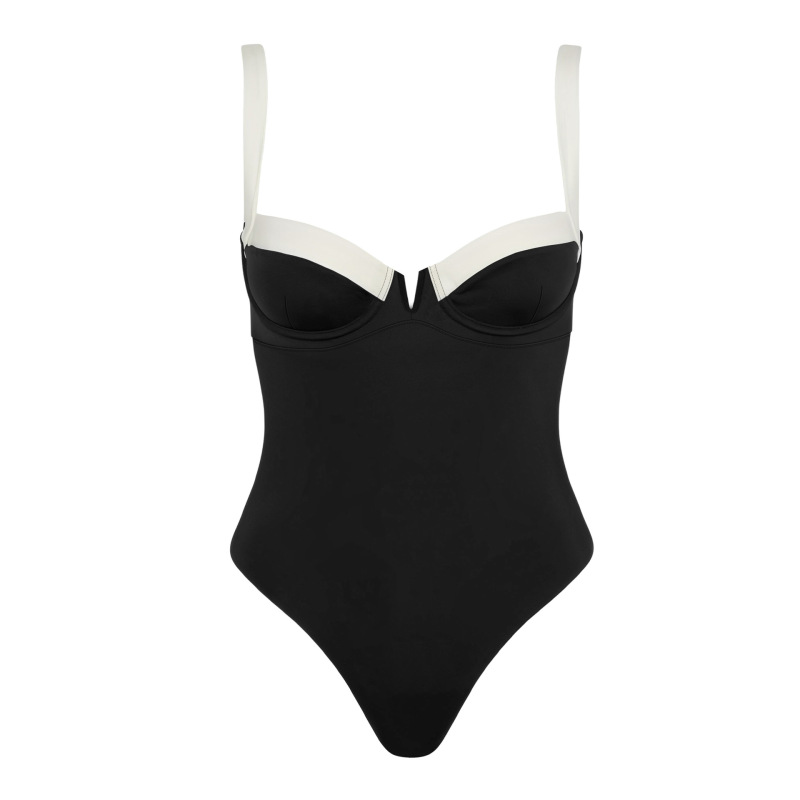 4021--Underwire hard-packed one-piece swimsuit color block push-up bikini