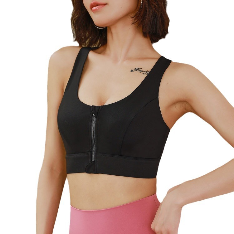 WXM183--High-strength shock-proof push-up sports bra running fitness wear yoga bra women's summer pre-zipper All-in-one cup
