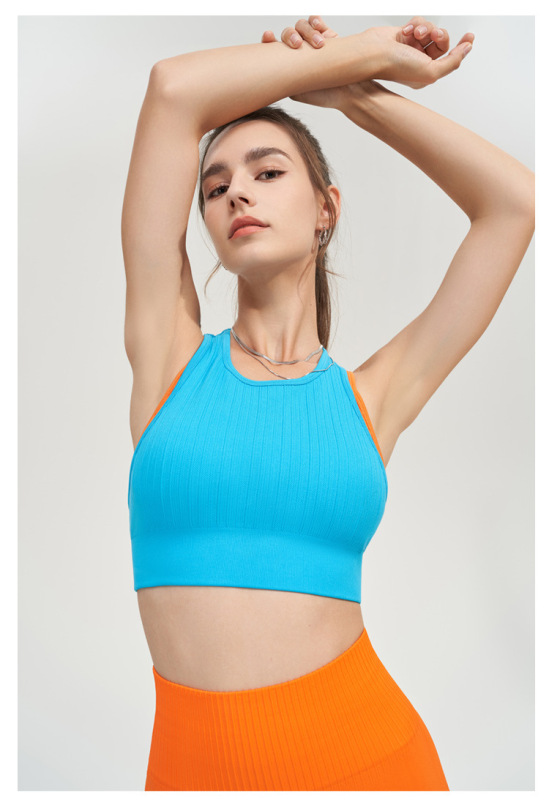 WX5357--Contrast Color Seamless Yoga Bra Fake Two-Piece Beautiful Back Fitness Wear Sports Vest One-Piece Women
