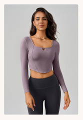 CX-095--Sports top long-sleeved running women's fitness yoga tight-fitting slimming navel exposed outer yoga wear