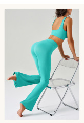 WX2406+CK5406--Seamless yoga clothing set, running shock-proof vest, high-waisted hip lift, quick-drying bell-bottom pants, fitness clothing