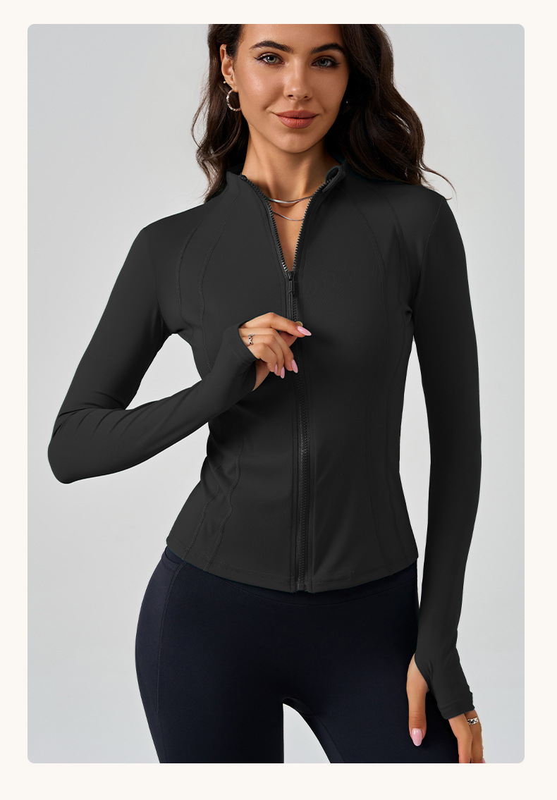 80053--Sports coat women's slimming zipper cardigan fitness yoga clothing nude quick-drying sportswear