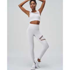 A-120+B-220---Plus size yoga clothing set women's mesh splicing sports bra with chest pad fake two-piece mesh yoga clothing