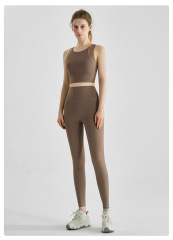 WXM236+CKM323--High-intensity sports bra women's tank top high waist hip lifting running trousers fitness yoga wear all-in-one cup