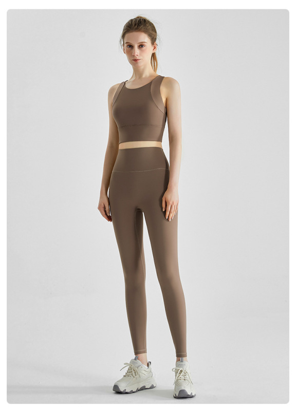 WXM236+CKM323--High-intensity sports bra women's tank top high waist hip lifting running trousers fitness yoga wear all-in-one cup