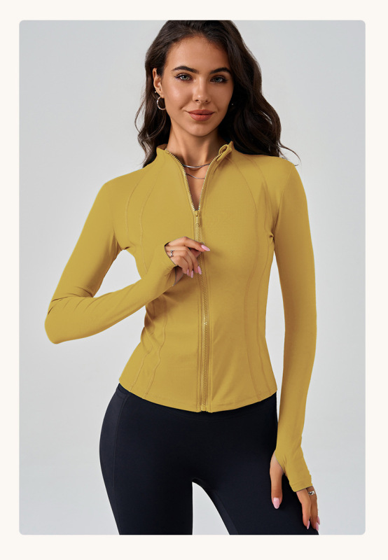 80053--Sports coat women's slimming zipper cardigan fitness yoga clothing nude quick-drying sportswear