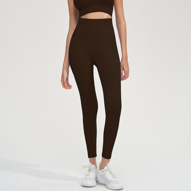 CKM9367--Seamless knitted yoga pants, tummy control, peach butt fitness leggings, no awkward line yoga wear