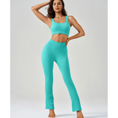 WX2406+CK5406--Seamless yoga clothing set, running shock-proof vest, high-waisted hip lift, quick-drying bell-bottom pants, fitness clothing