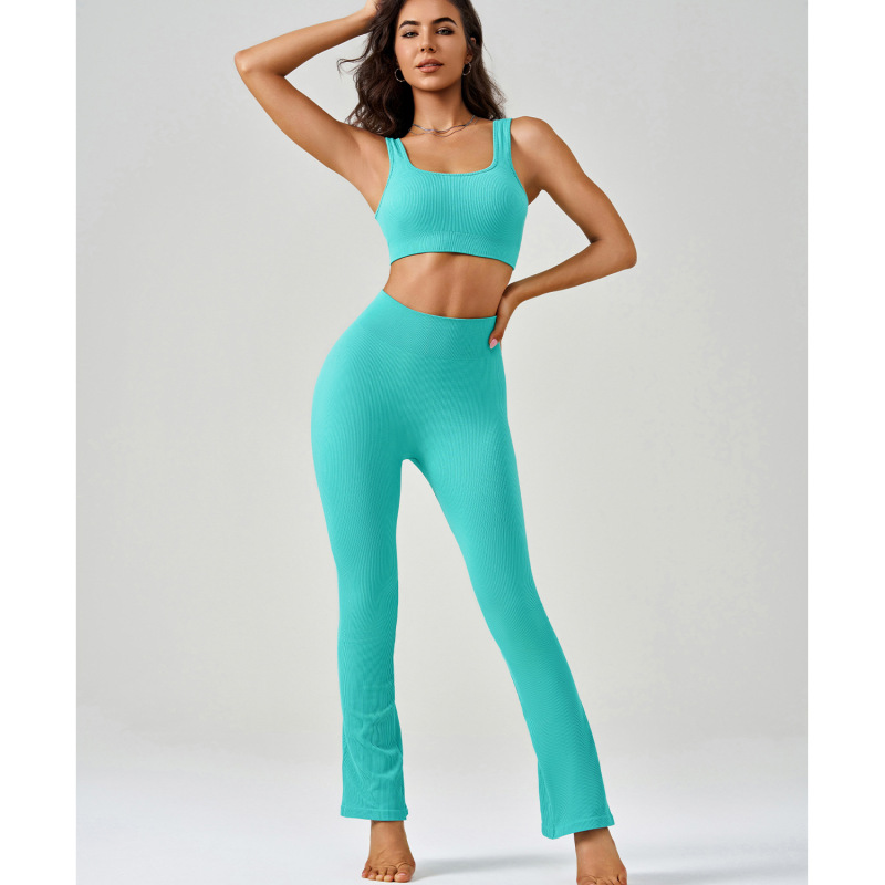 WX2406+CK5406--Seamless yoga clothing set, running shock-proof vest, high-waisted hip lift, quick-drying bell-bottom pants, fitness clothing