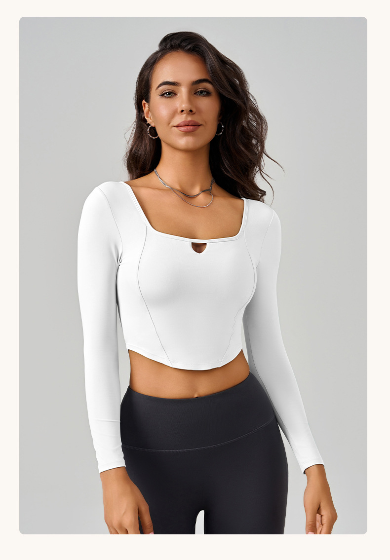 CX-095--Sports top long-sleeved running women's fitness yoga tight-fitting slimming navel exposed outer yoga wear