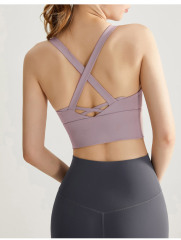 WXM238--High-intensity sports bra, fixed chest pad, beautiful back, fitness yoga wear, running bra, mid-length vest
