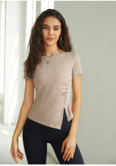 30007--Plus size yoga wear quick-drying thin right shoulder T-shirt slit short-sleeved top running sports fitness wear