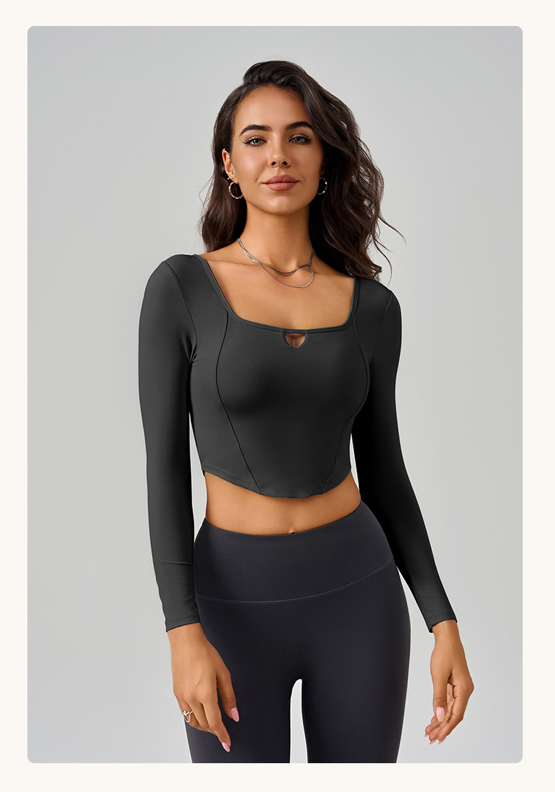 CX-095--Sports top long-sleeved running women's fitness yoga tight-fitting slimming navel exposed outer yoga wear