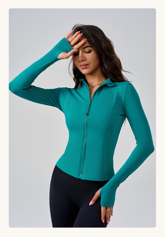 80053--Sports coat women's slimming zipper cardigan fitness yoga clothing nude quick-drying sportswear