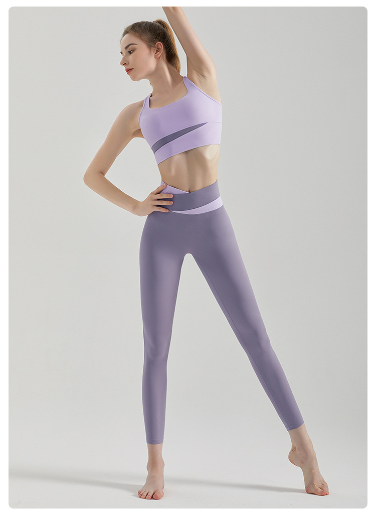 WXM167+CKM254--Contrast color yoga wear women's sports vest high strength shockproof fitness bra running yoga suit