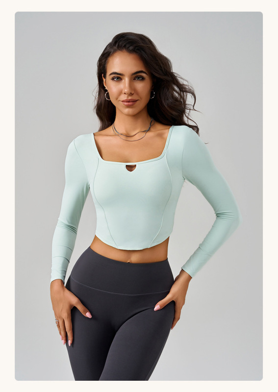 CX-095--Sports top long-sleeved running women's fitness yoga tight-fitting slimming navel exposed outer yoga wear