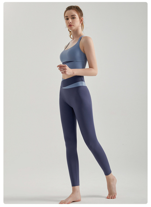 WXM167+CKM254--Contrast color yoga wear women's sports vest high strength shockproof fitness bra running yoga suit