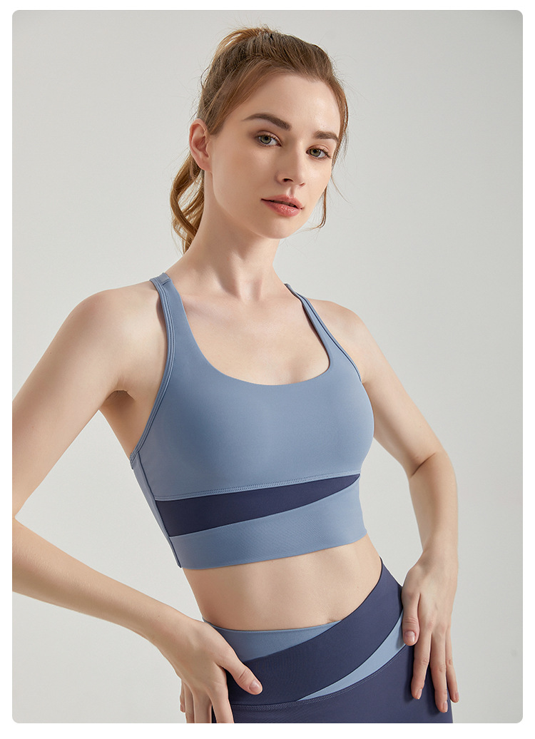 WXM167+CKM254--Contrast color yoga wear women's sports vest high strength shockproof fitness bra running yoga suit