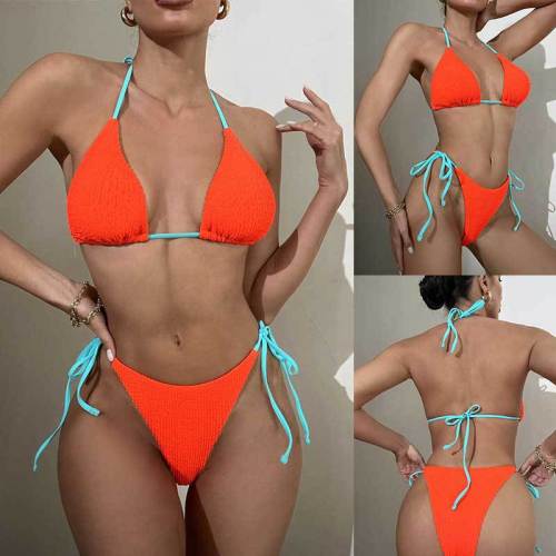 DY22A187YYB101413--Bikini Solid Color Strappy Two-piece Swimsuit