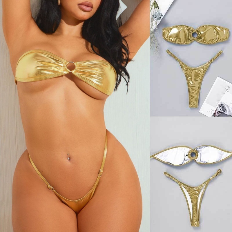 DY23A604YYB042613--Popular bikini split swimsuit tube top and backless split bikini material: polyester fiber