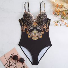 NDL2324--New bohemian printed one-piece swimsuit gauze skirt two-piece set