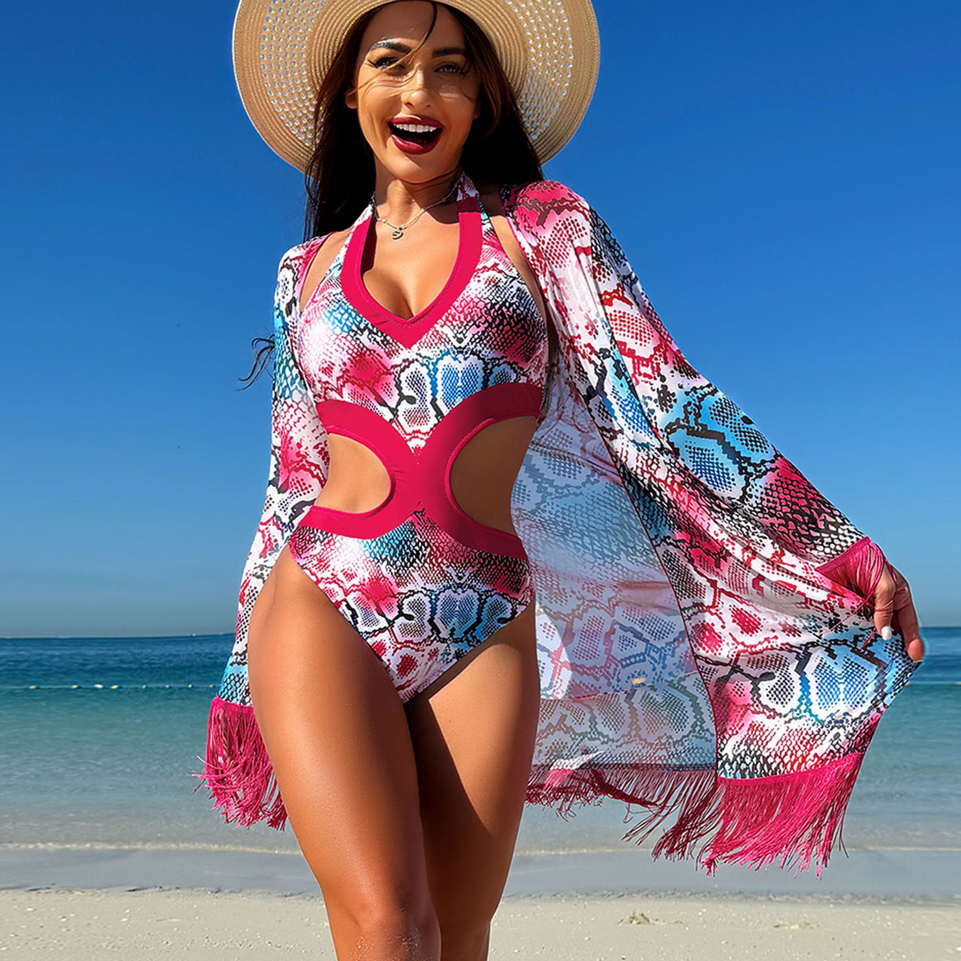 NDL2427--New Miami Show Two-piece Sunscreen Veil Skirt One-piece Swimsuit
