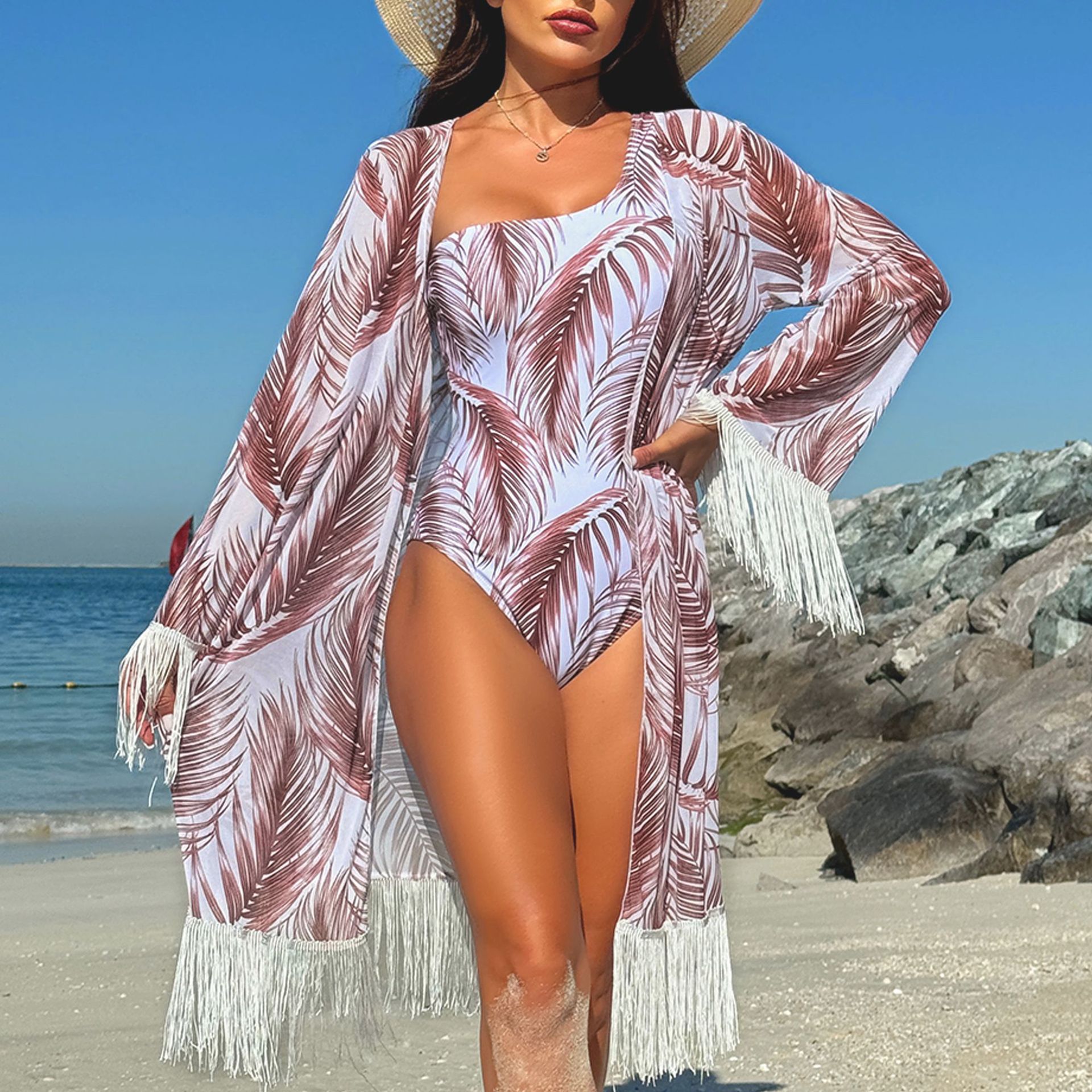 NDL2428--New One Shoulder Miami Show Style Two Piece Swimsuit
