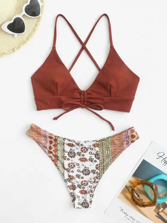 NDL2313--New Bikini Pit Strip Swimsuit Printed Swimsuit