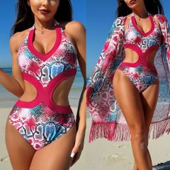 NDL2427--New Miami Show Two-piece Sunscreen Veil Skirt One-piece Swimsuit