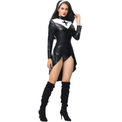 3401A--Halloween leather nun costume PU leather punk nun costume