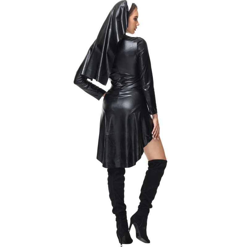 3401A--Halloween leather nun costume PU leather punk nun costume