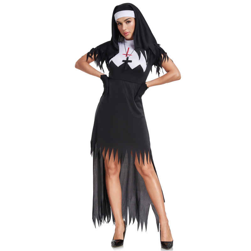 4551--Halloween zombie nun costume cosplay zombie vampire devil costume